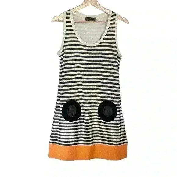 RARE Nümph Danish Designer Modern Sleeveless Dress | Black White Orange | SZ L - Picture 1 of 10